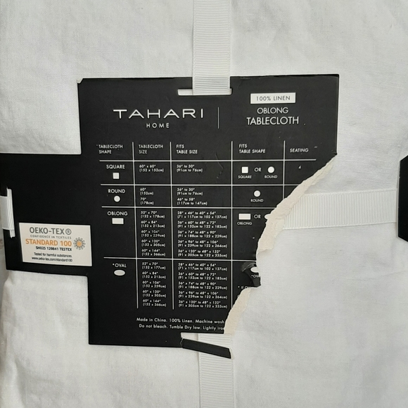 TAHARI 100% Linen Oblong White Tablecloth 60" x 104" - Picture 4 of 6
